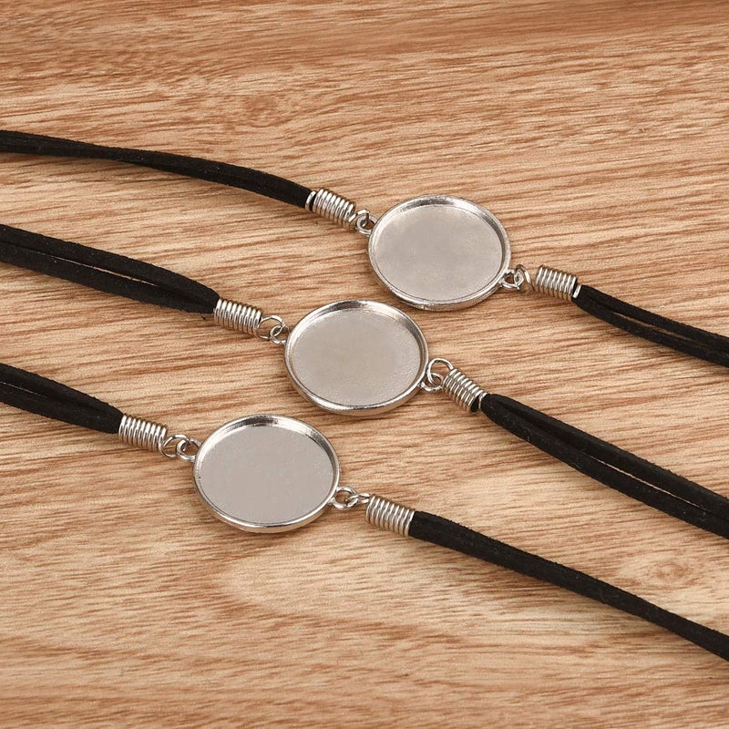 DROLE 40Pcs Black Leather Cabochon Bracelet Blanks-20Pcs 20mm Cabochon Bezel Tray Blank Bracelets with 20mm Cabochon Black Bracelet Chain for Jewelry Making Silver Base - Image 2